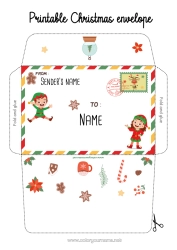 Colouring to customise Christmas Elves Christmas Letters from Mischievous Elves Envelope Print envelope Christmas envelope