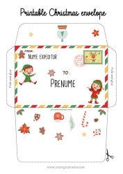 Pagină de colorat personalizată Moșneguții de Crăciun Crăciun Scrisori de spiriduși jucăuși Plic Plic de imprimat Plic de Crăciun