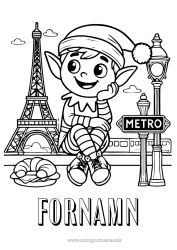 Färgläggningssida att anpassa Julnissar Tomtefärgläggningar Frankrike Croissant Paris Julälvens resa