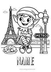 Colouring to customise Christmas Elves Elf Colouring Pages France Croissant Paris Mischievous Elf's Journey Colouring Mischievous Travelling Goblins