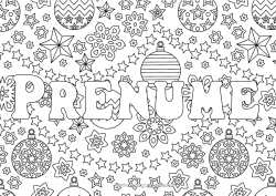 Pagină de colorat gratuită Crăciun Bola de Crăciun Decorațiuni de Crăciun Fulgi de zăpadă Nume decorat Stele Desene de colorat complexe Fundal decorativ