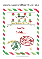 Disegno gratuito Lettere di elfi scherzosi Etichetta Viaggio dell'elfo di Natale Lettera di Arrivo degli Elfi Etichetta di spedizione Lutin Busta per la posta dell'elfo di Natale