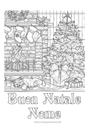 Disegno gratuito Gatto Albero di Natale Natale Camino Colorazioni complesse CanI e gatti Calza di Natale