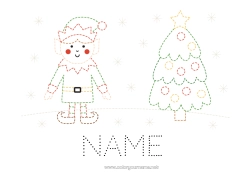 Free drawing Christmas tree Christmas elves Christmas Elves coloring pages Children's activities Easy coloring pages Trace and color