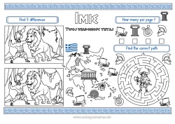 Kolorowanka do personalizacji Aktywności dla dzieci Geografia Szukaj i znajdź Kraj Grecja Labirynt Mapa krajów Zestaw do druku na stół Historia