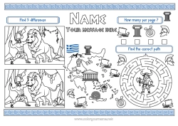 Coloring to customize Children's activities Geography I spy Country Greece Labyrinth Country map Printable Placemat History