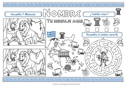 Dibujo libre Actividades para niños Geografía Buscar y encontrar País Grecia Laberinto Mapa del pais Mantel individual para imprimir Historia