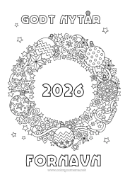 Gratis tegning Fest Julepynt Godt nytår Julekrans 2025 Besked 