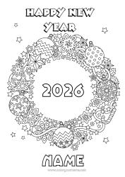Colouring to customise Party Christmas Decorations Happy New Year Christmas Wreath "Happy New Year" Customisable Year 2026 2027 2028 2029
