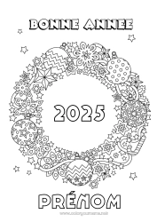 Coloriage à personnaliser Fête Décorations de Noël Bonne année Couronne de Noël 2025 Message 