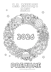 Desen liber de colorat Sărbătoare Decorațiuni de Crăciun La mulți ani! Coroana de Crăciun 2025 Mesaj 