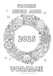 Malvorlage anpassen Fest Weihnachtsdekoration Frohes Neues Jahr Weihnachtskranz 2025 Nachricht 