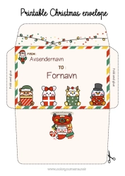 Fargeleggingssiden å tilpasse Jul Søt Mus Pingvin, Keiserpingvin Dyr Bjørnung. Konvolutt Fugler og flygende pattedyr Skogsdyr Utskriftsvennlig konvolutt Julekonvolutt