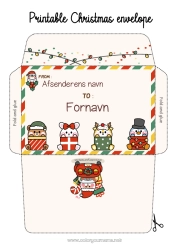 Gratis farvelægning Jul Kawaii Mus Pingvin, Pinguin Dyr Bjørneunge Kuvert Fugle og flyvende pattedyr Skovens dyr Trykt kuvert Julekuvert