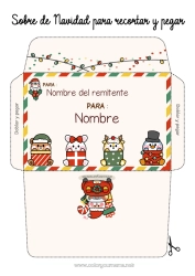Colorear gratis Kawaii Ratón Pingüino Animales Osito Sobre Aves y mamíferos voladores Animales del bosque Sobre para imprimir Sobre de Navidad