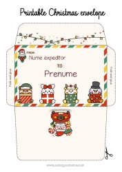 Pagină de colorat gratuită Crăciun Drăguț Șoarece Pinguin, Pinguin de gheață Animal Ursuleț Plic Păsări și mamifere zburătoare Animale din pădure Plic de imprimat Plic de Crăciun