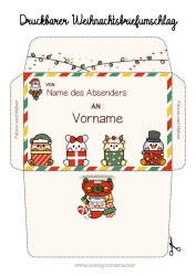 Kostenlose Zeichnung Kawaii Maus Pinguin, Pinguin Tier Teddybär Umschlag Vögel und fliegende Säugetiere Waldtiere Bedruckbare Umschläge Weihnachtsumschlag