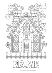 Free drawing Christmas Gingerbread Candy cane Treats House Complex coloring pages Lollipop
