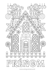 Coloriage gratuit Noël Pain d'épices Sucre d'orge Gourmandises, sucreries Maison Coloriages complexes Sucette