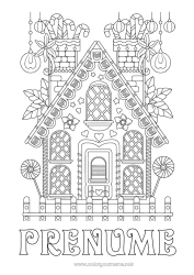 Pagină de colorat personalizată Crăciun Pâine cu mirodenii Zahăr de orz Dulciuri, bunătăți Casă Desene de colorat complexe Bomboană