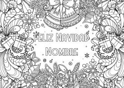 Colorear para personalizar Regalos Navidad Campana Acebo Dibujos complejos para colorear Mensaje “Feliz Navidad” Marco Fondo decorativo