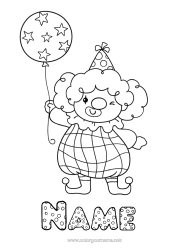 Colouring to customise Balloons Clown Hat Circus
