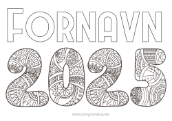 Gratis farvelægning Godt nytår Zentangle 2025