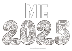 Kolorowanka za darmo Szczęśliwego Nowego Roku! Zentangle 2025