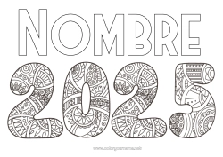 Colorear gratis Feliz año Zentangle 2025