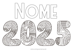 Colorazione gratuita Buon Anno Zentangle 2025