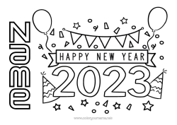 Free colouring 2023 Happy New Year