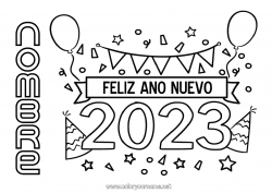 Colorear para personalizar 2023 Feliz año Mensaje 