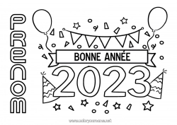 Coloriage gratuit 2023 Bonne année Message 