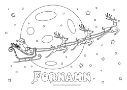 Gratis färgläggning Jultomten Ren Släde Jul Fordon Måne Skogens djur