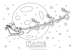 Colouring to customise Father Christmas Reindeer Sledge Christmas Vehicles Moon Forest Animals