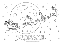 Malvorlage anpassen Weihnachtsmann Rentier Schlitten Weihnachten Fahrzeuge Mond Waldtiere