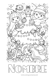 Colorear gratis árbol de Navidad Navidad Mar Sirena