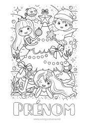 Coloriage gratuit Sapin de Noël Noël Mer Sirène