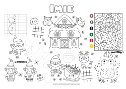 Kolorowanka do personalizacji Święty Mikołaj Sanie Świąteczne skrzaty Boże Narodzenie Cyfra Magiczne kolorowanki Aktywności dla dzieci Punkty do połączenia Szukaj i znajdź Labirynt Symetria Zestaw do druku na stół Liczby do Połączenia