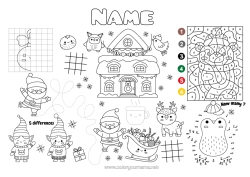 Colouring to customise Father Christmas Sledge Christmas Elves Christmas Figure Magic Colouring Books Children's Activities Connecting Points Search And Find Maze Symmetry Printable Placemat Connect The Numbers