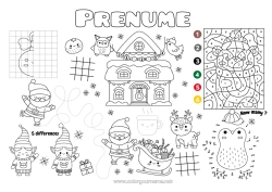 Pagină de colorat personalizată Moș Crăciun Sanie Moșneguții de Crăciun Crăciun Număr Desene magice de colorat Activități pentru copii Puncte de conectat Caută și găsește Labirint Simetrie Set de masă de imprimat Numere de Conectat