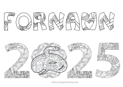 Gratis färgläggning Gott nytt år Kinesiskt nyår Orm Zentangle Reptiler 2025