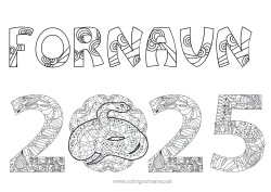 Gratis fargelegging Godt nyttår Kinesisk nyttår Slange Zentangle Reptiler 2025
