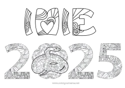 Kolorowanka za darmo Szczęśliwego Nowego Roku! Chiński Nowy Rok Wąż Zentangle Gady 2025