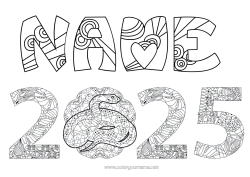 Colouring to customise Happy New Year Chinese New Year Snake Zentangle Reptiles 2025