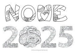 Disegno gratuito Buon Anno Capodanno cinese Serpente Zentangle Rettili 2025
