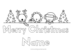 Colouring to customise Christmas Tree Reindeer Christmas Elephant Lion Animal Wild Animals Of Africa Forest Animals Fir Tree "Merry Christmas" Message