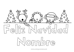 Dibujo libre árbol de Navidad Reno Navidad Elefante León Animales Animales salvajes de África Animales del bosque Abeto Mensaje “Feliz Navidad”