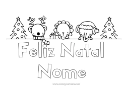 Desenho grátis Árvore de Natal Rena Natal Elefante Leão Animal Animais selvagens da África Animais da floresta Árvore de Natal Mensagem de 