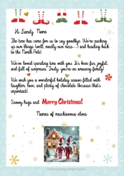 Colouring to customise Christmas Elves Letters From Mischievous Elves Departure Letter, Goodbye Elf